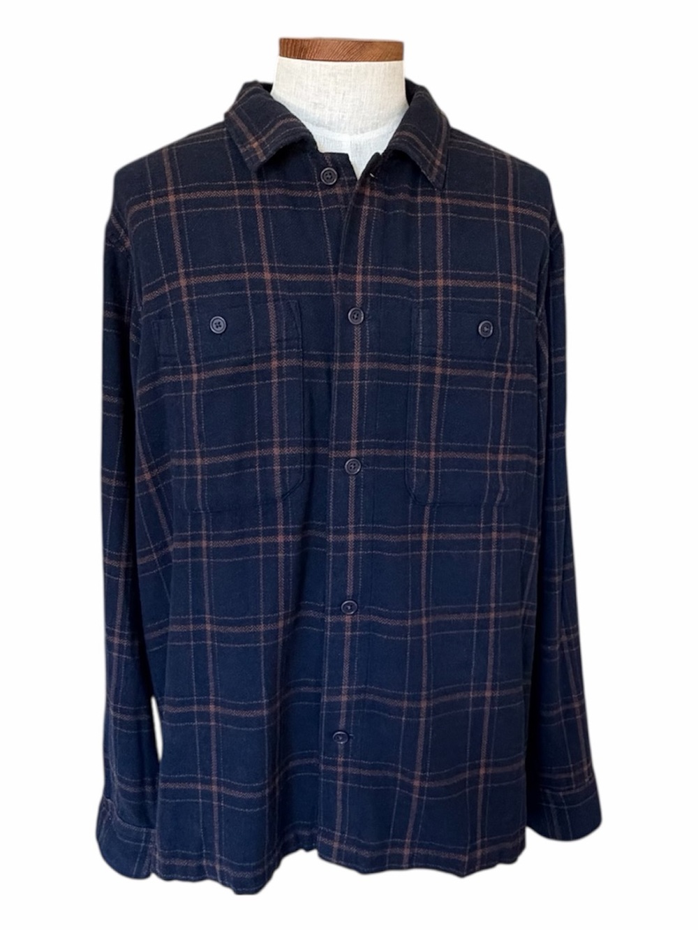 Banana Republic XXL Men’s Window Pane Blue Orange Cotton Long Sleeve Shirt